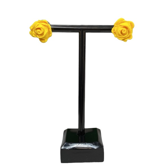 Yellow Rose Floral Stud Earrings - Picture 9 of 17